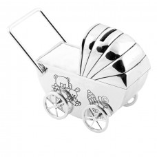 Bambino Silverplate Money Box Pram/Moving Wheels White Bambino Silverplate Money Box Pram/Moving Wheels White